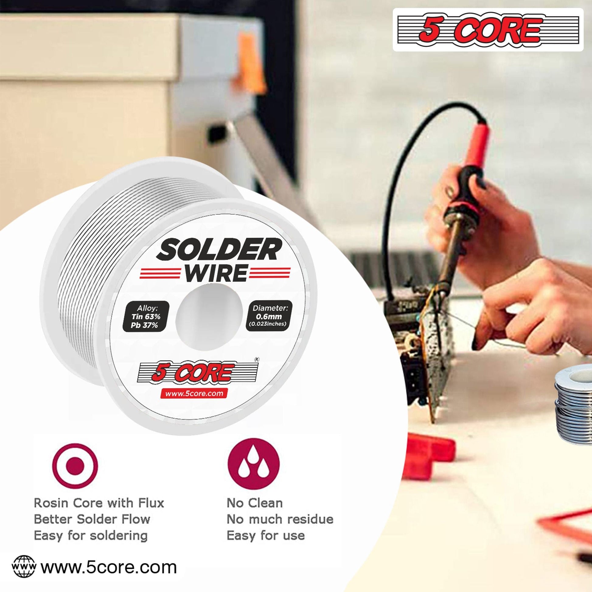 63/37 Rosin Core Solder Wire - 50g Tin/Lead Alloy for Precision Soldering