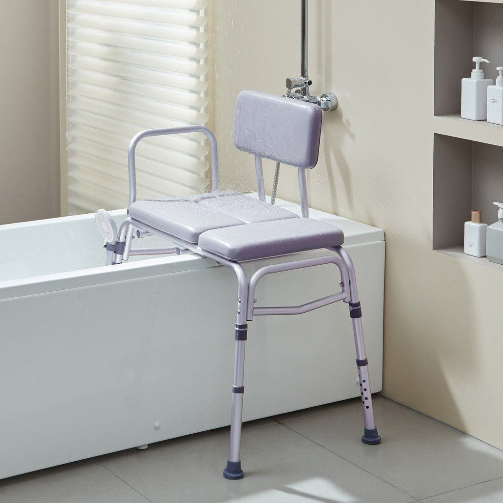 Tub Transfer Bench for Bathtub 500lbs, Shower Seats for Adults, Lightweight Shower Bench for Elderly and Disabled with Padded Seat, Non-Slip Bath Seats with Armrest and Reversible Backrest
