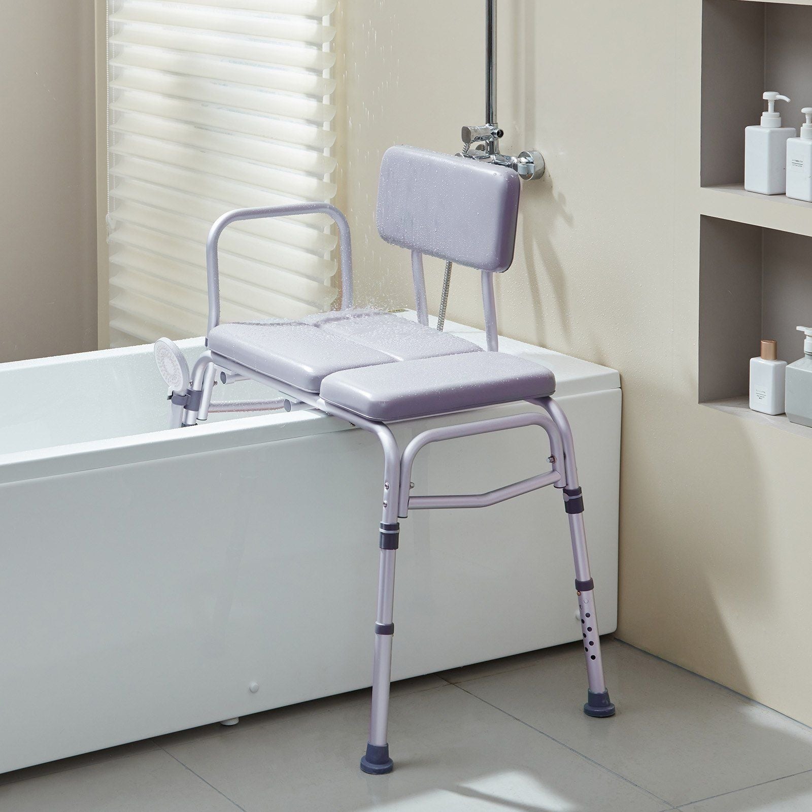 Tub Transfer Bench for Bathtub 500lbs, Shower Seats for Adults, Lightweight Shower Bench for Elderly and Disabled with Padded Seat, Non-Slip Bath Seats with Armrest and Reversible Backrest