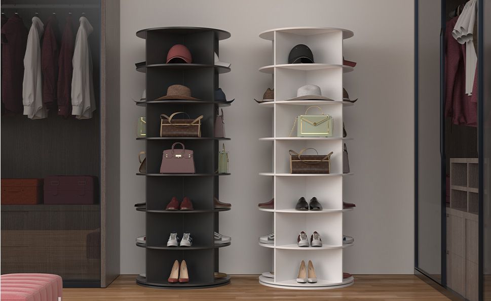 7 Tier Rotating Shoe Rack Tower, Spinning Shoe Display, 360 Shoe Rack Storage Round Carousel, Vertical Handbag Rotate Shoes Closet Organization, Christmas Gift (WHITE)
