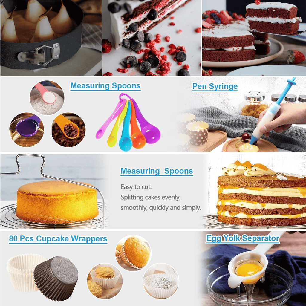 Deluxe Cake Decorating Set - Unleash your pastry potential, premium rotating cake turntable, wide range of 48 decorating nozzles, 3-pack springform cake pan, total of 390 accessories