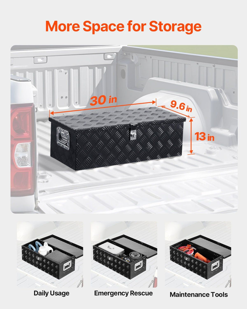 30"x13"x9.6" Heavy Duty Aluminum Truck Bed Tool Box for Pickup RV Black