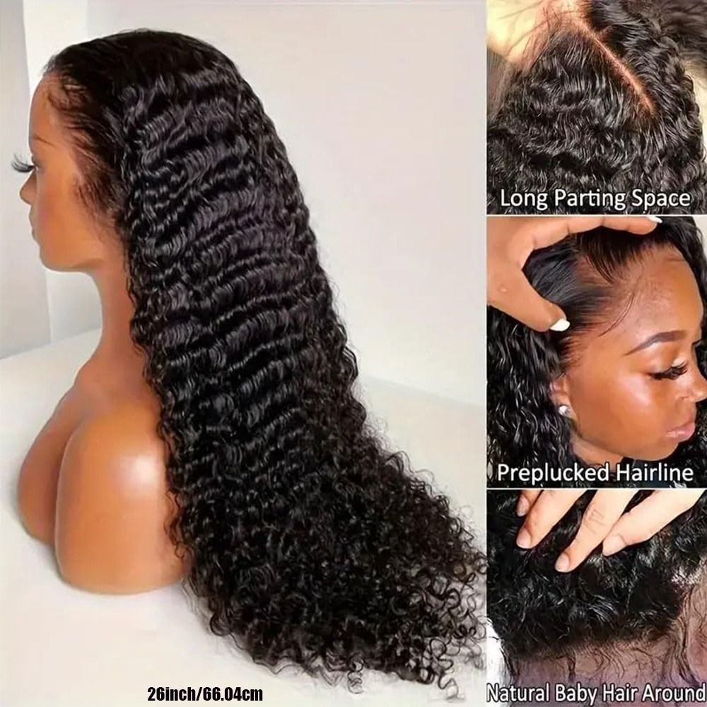 Density Brazilian Virgin Human Hair Deep Curly Lace Front Wigs Transparent HD 13x4 Lace Frontal Wigs Deep Wave 100% Real Human Hair Wigs Remy Pre Plucked Bleached Knots With Baby Hair Natural Color