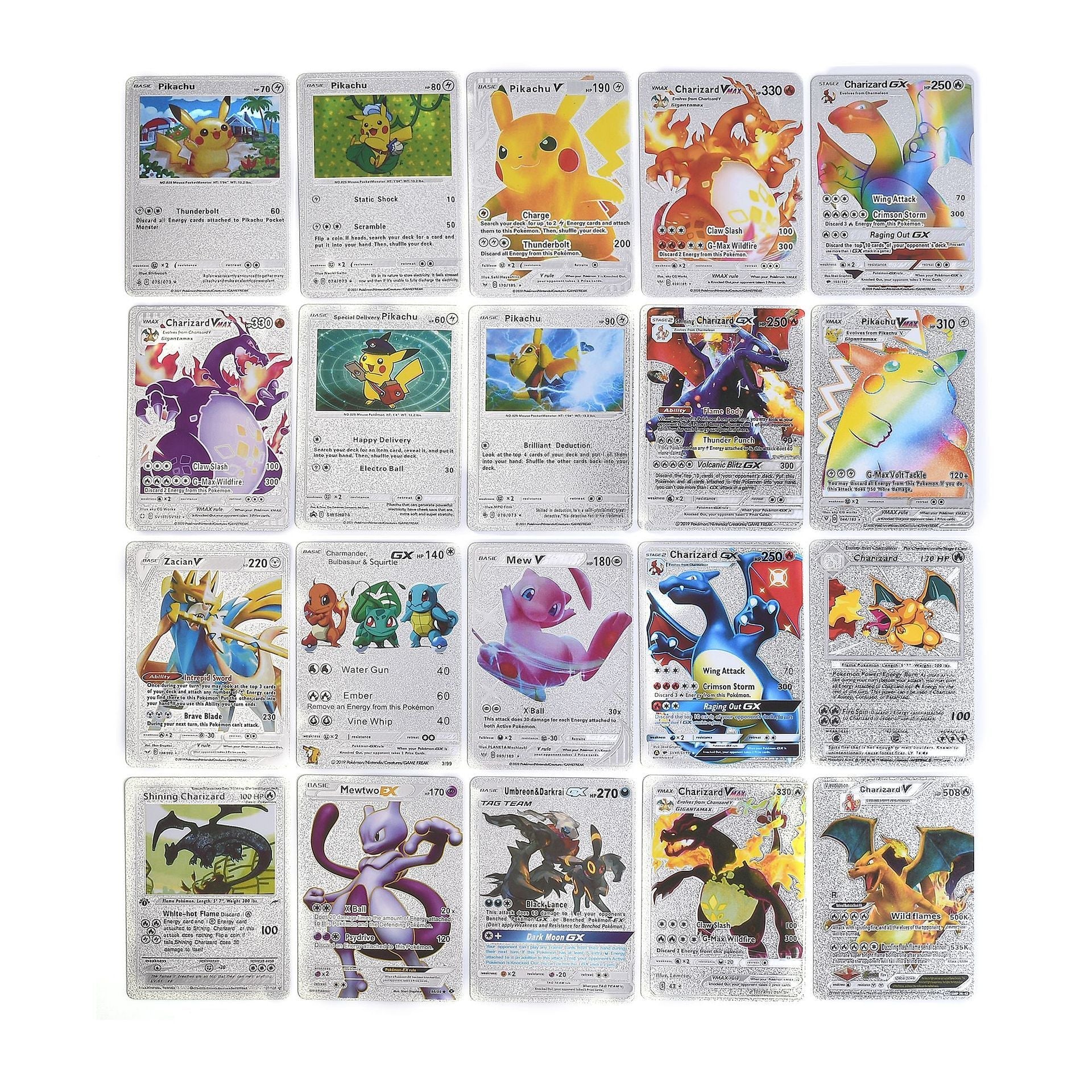 55 PCS Gold Cards Packs Vmax DX GX Rare Pokemon Cards TCG Booster Box Gold Foil