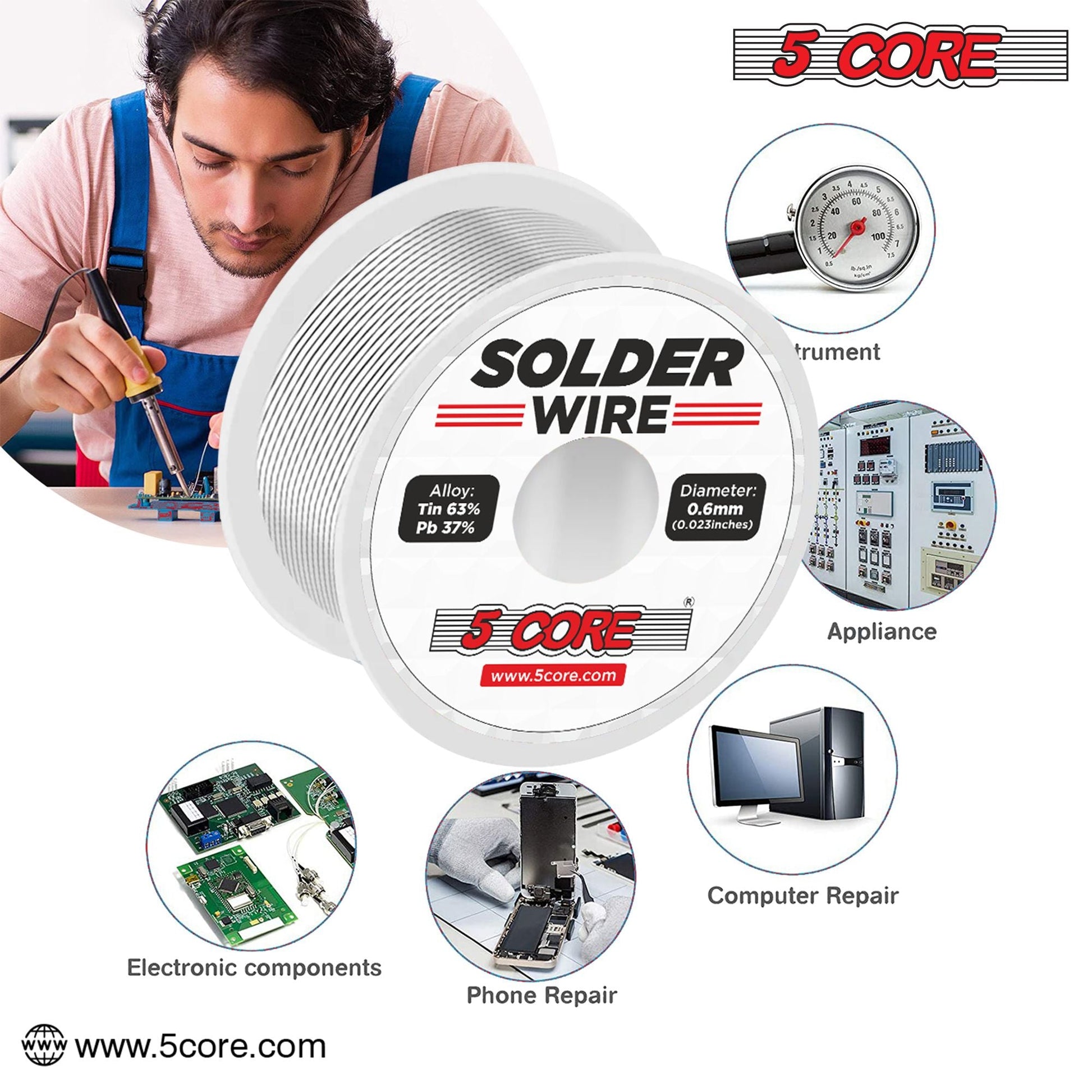 63/37 Rosin Core Solder Wire - 50g Tin/Lead Alloy for Precision Soldering