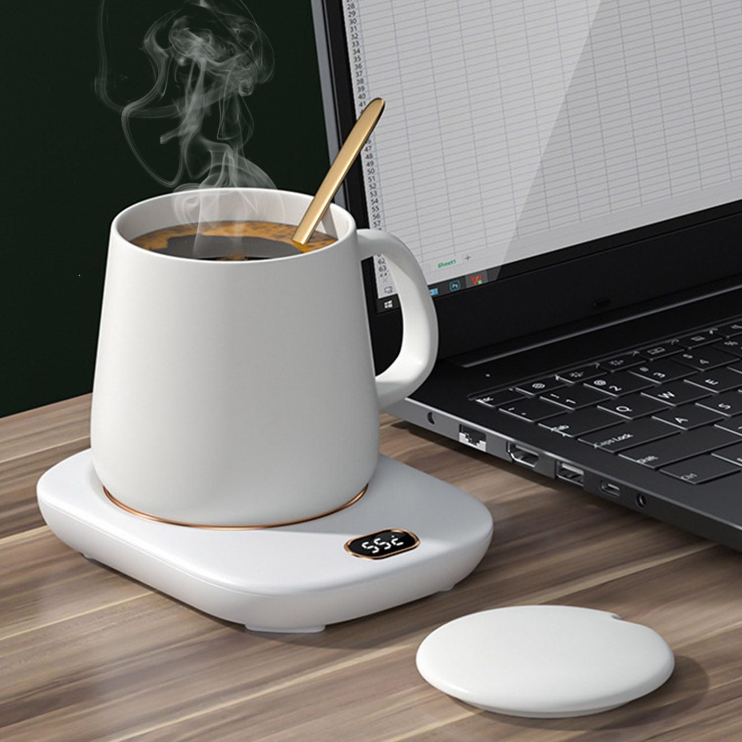 Smart Electric Coffee Mug Warmer with Auto Shut Off - USB Connection, 3 Temperature Settings for Coffee, Tea, & Milk