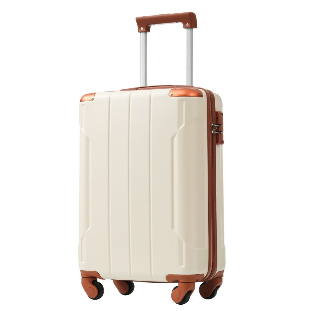 20 Inch Carry On Luggage Set 3 Piece with Spinner Wheels, Lightweight Hardshell ABS Suitcase for Weedend Getaways, Business Travel, White Brown