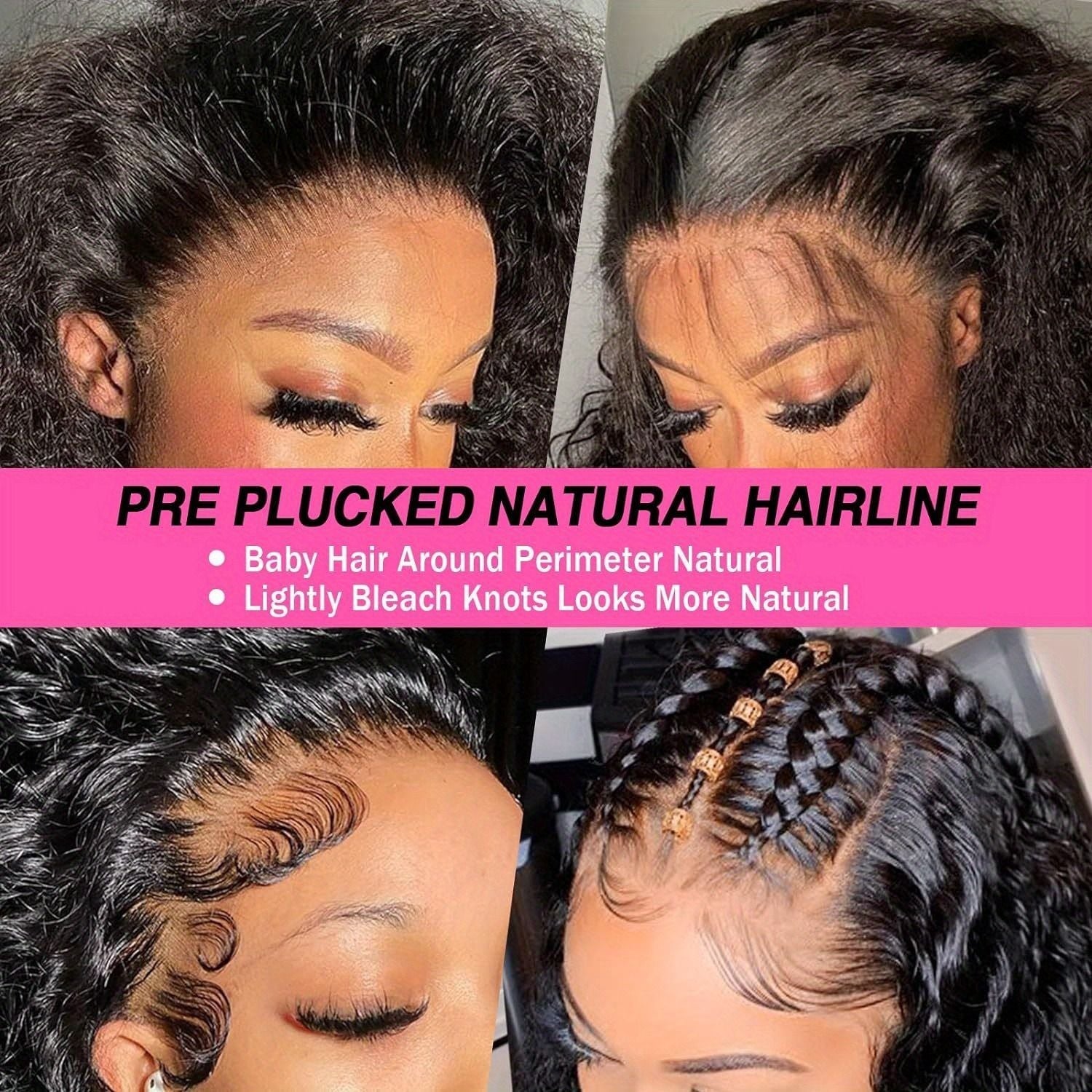 Density Brazilian Virgin Human Hair Deep Curly Lace Front Wigs Transparent HD 13x4 Lace Frontal Wigs Deep Wave 100% Real Human Hair Wigs Remy Pre Plucked Bleached Knots With Baby Hair Natural Color