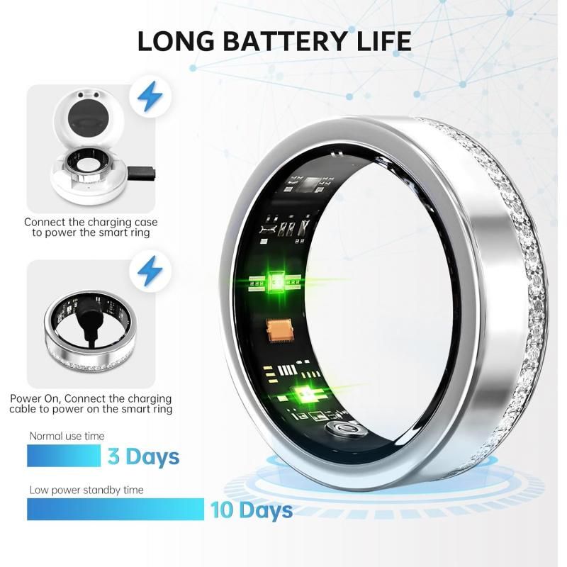 2025 New Smart Ring Elegant Smart Jewelry for Women, Luxury Diamond Fitness Ring with Visible Circuitry Design, All-Day Health Monitoring, IP68 Waterproof, iOS Android Compatible