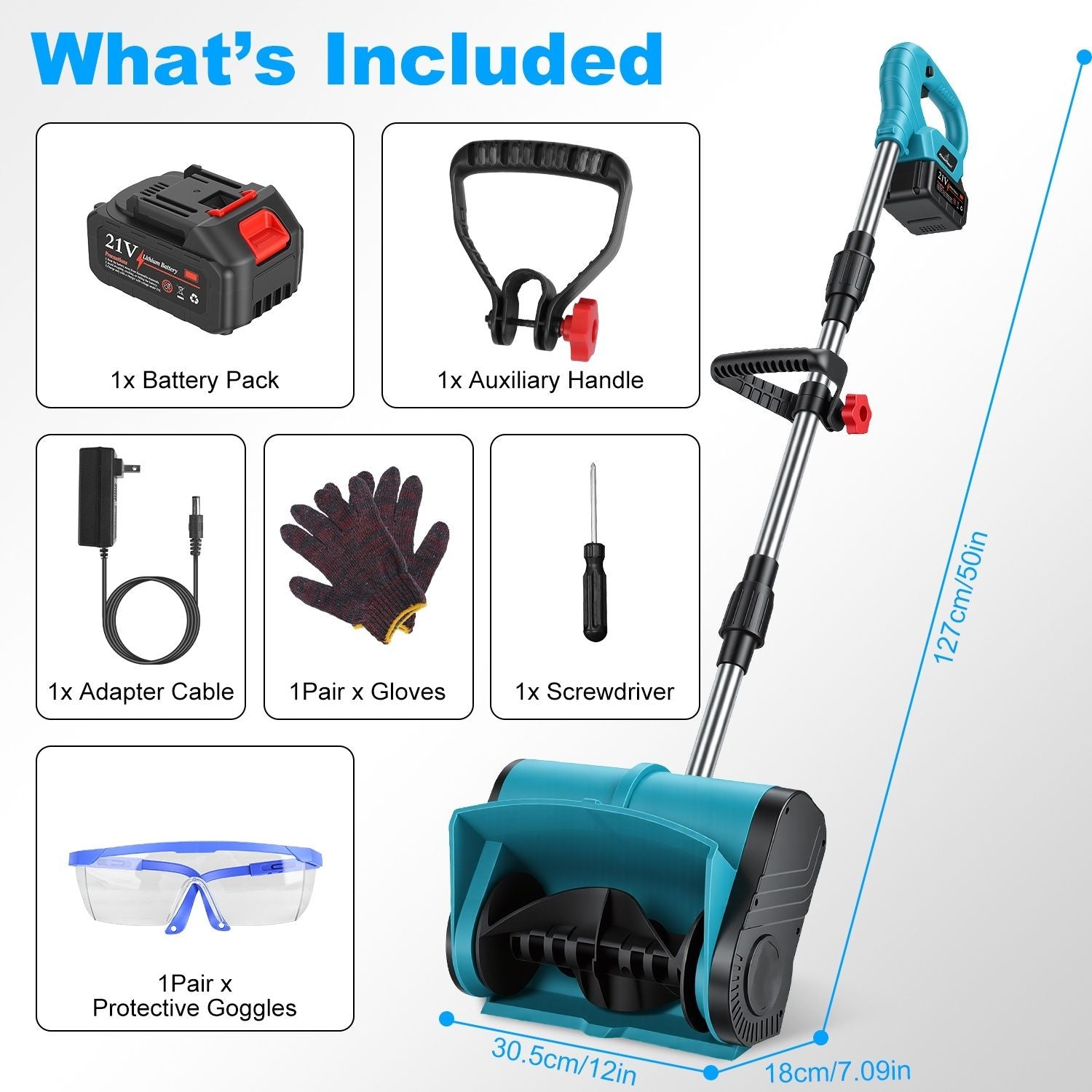 7.17lbs Lightweight Cordless Snow Shovel, 800W High Power Foldable Snow Thrower with Safety Goggles & Gloves for Winter Driveway Patio Cleaning