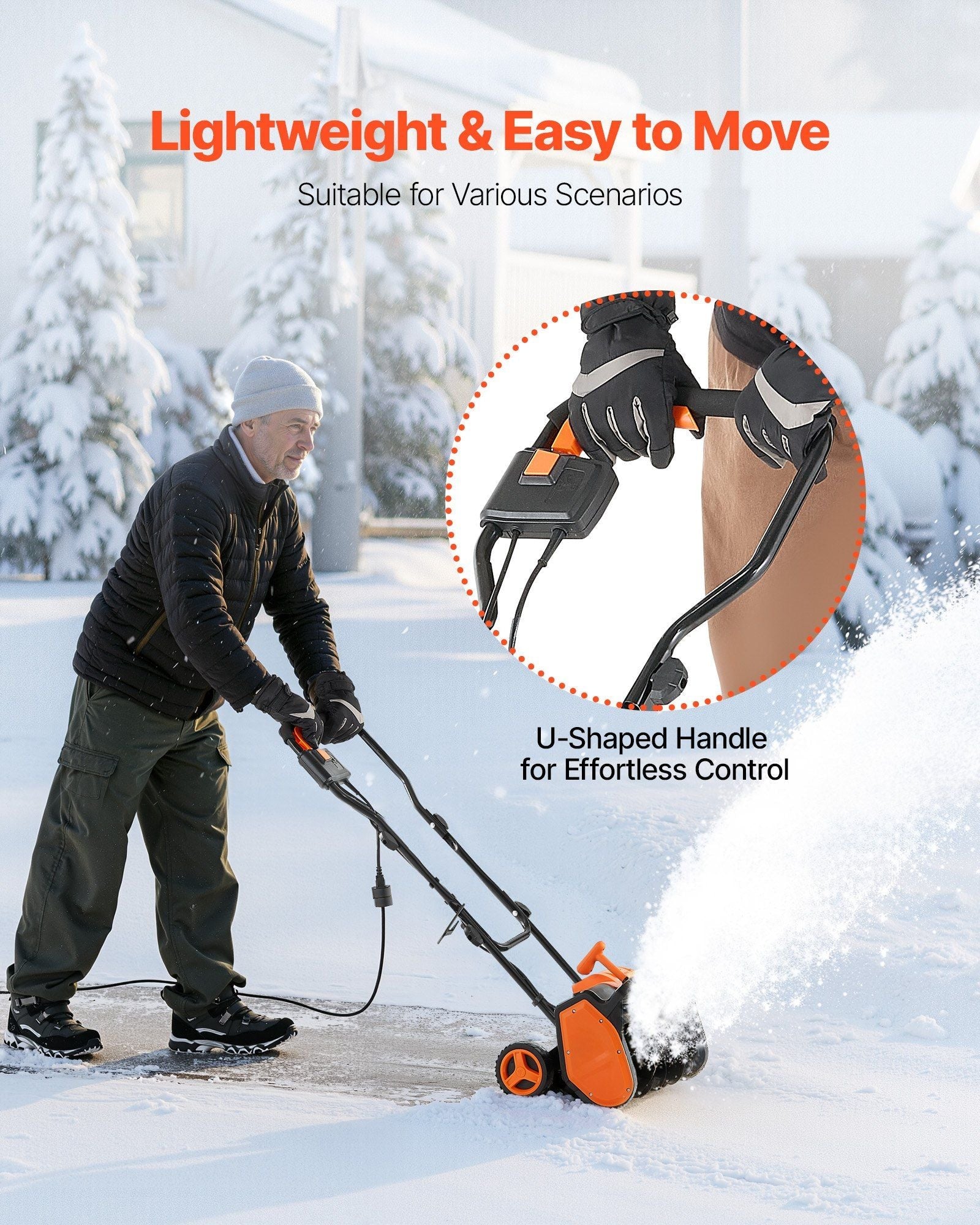 Electric Snow Shovel, 12A 17 inch Corded Snow Shovel, 60° Adjustable Chute, 20 ft Throwing Distance, Snowthrower with Dual Safety Switch, Winter Ice Removal Tool for Driveway Sidewalk Patio