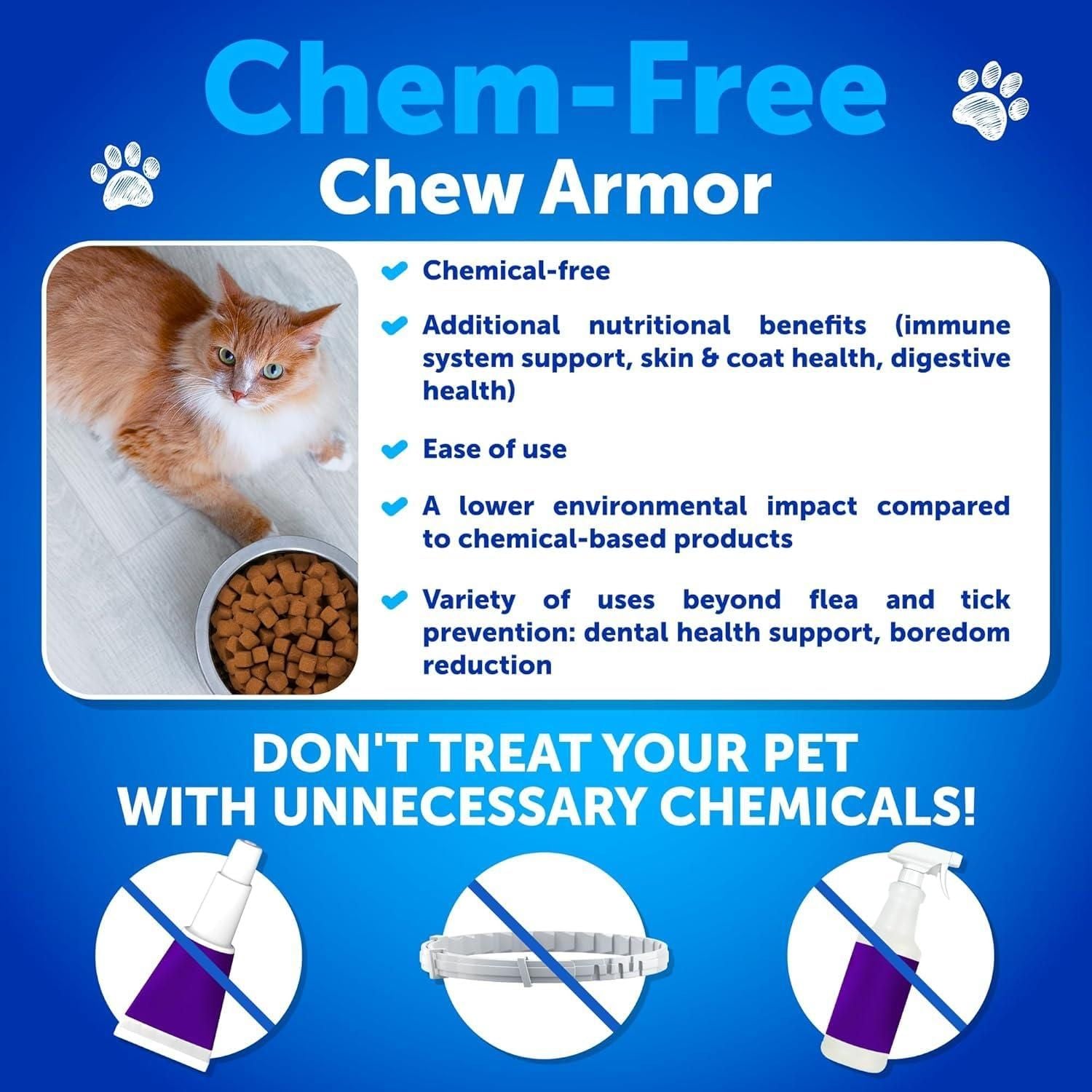 Flea Treatment for Cats Natural Flea and Tick Prevention Supplement for Cats Kittens Chewable Daily Oral Pills with Vitamins 135 Soft Chews Skin & Coat Dental treats Digestion
