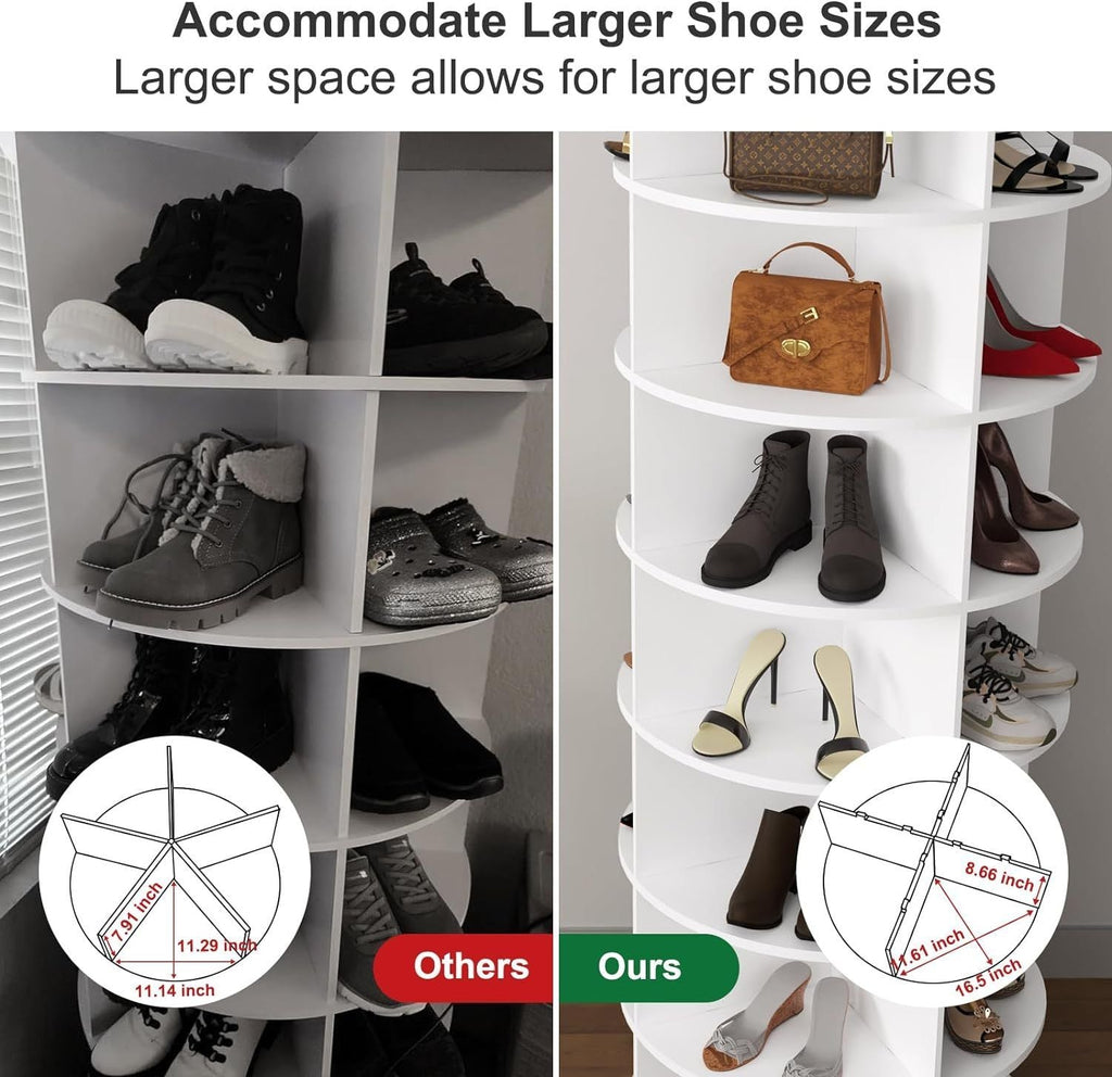 7 Tier Rotating Shoe Rack Tower, Spinning Shoe Display, 360 Shoe Rack Storage Round Carousel, Vertical Handbag Rotate Shoes Closet Organization, Christmas Gift (WHITE)