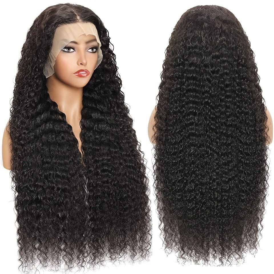 Density Brazilian Virgin Human Hair Deep Curly Lace Front Wigs Transparent HD 13x4 Lace Frontal Wigs Deep Wave 100% Real Human Hair Wigs Remy Pre Plucked Bleached Knots With Baby Hair Natural Color