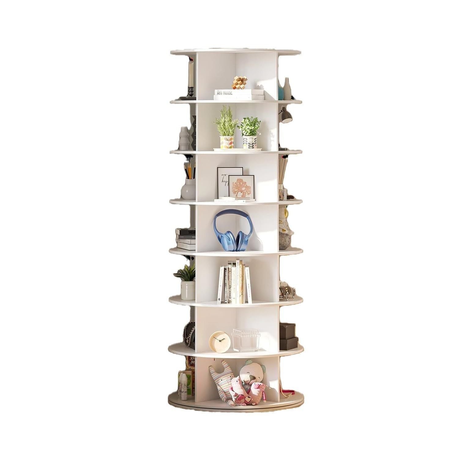 7 Tier Rotating Shoe Rack Tower, Spinning Shoe Display, 360 Shoe Rack Storage Round Carousel, Vertical Handbag Rotate Shoes Closet Organization, Christmas Gift (WHITE)