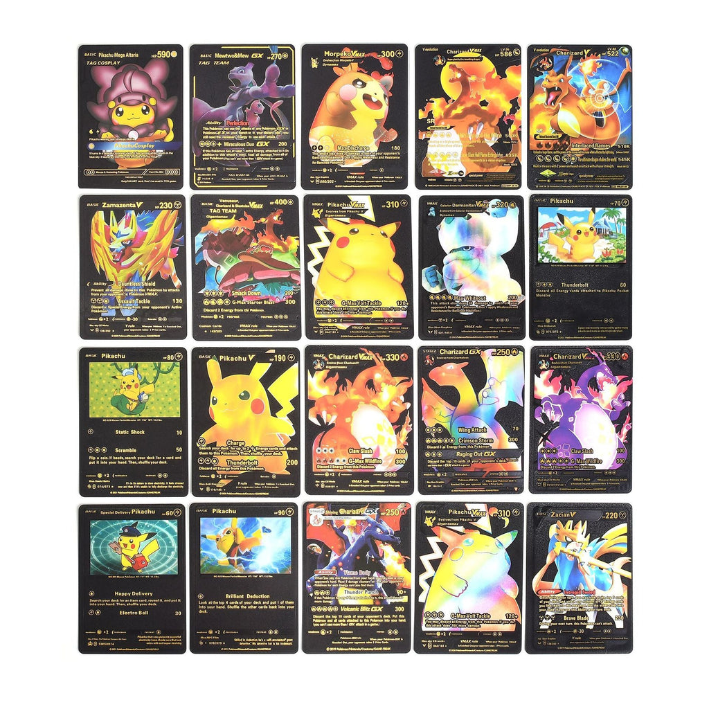 55 PCS Gold Cards Packs Vmax DX GX Rare Pokemon Cards TCG Booster Box Gold Foil