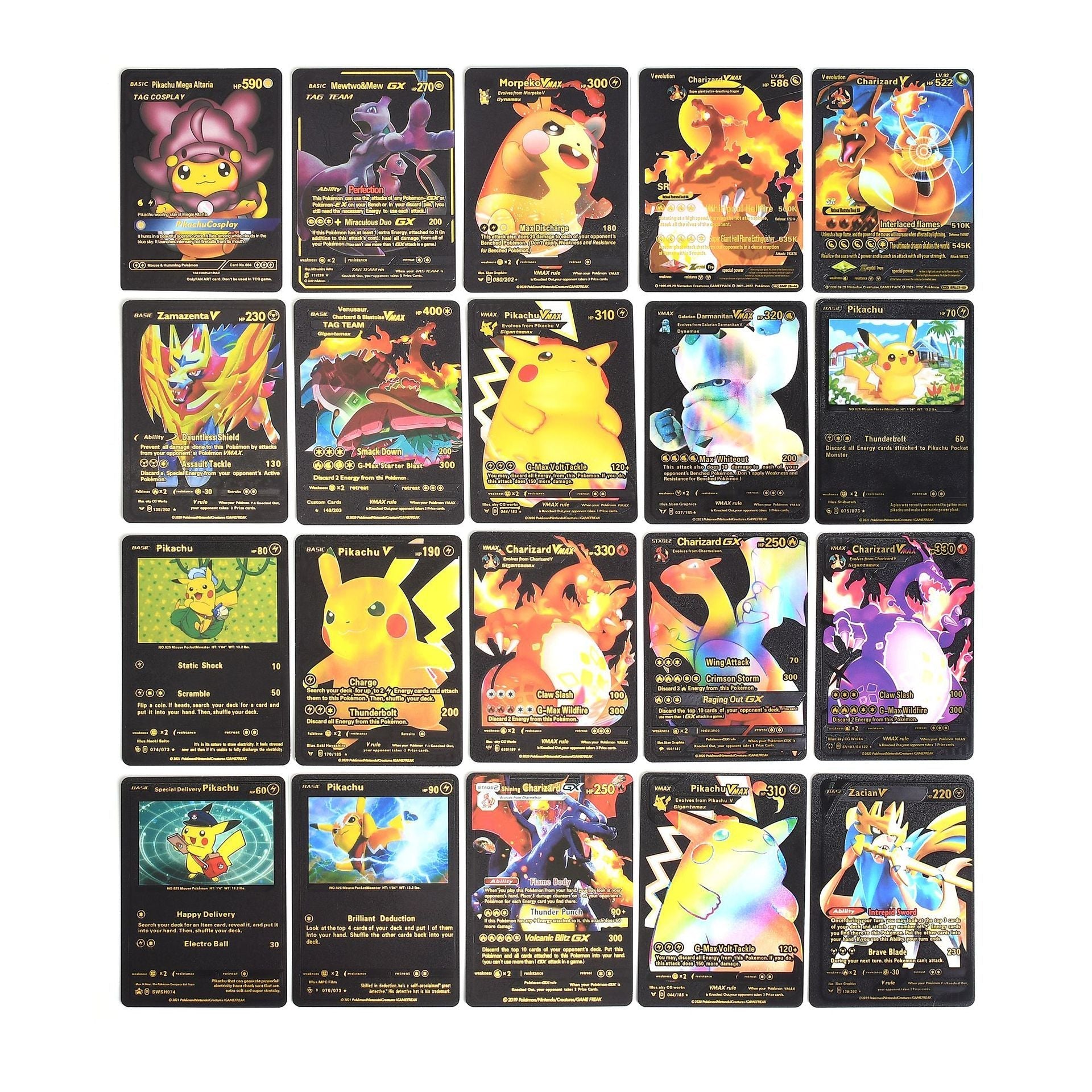55 PCS Gold Cards Packs Vmax DX GX Rare Pokemon Cards TCG Booster Box Gold Foil