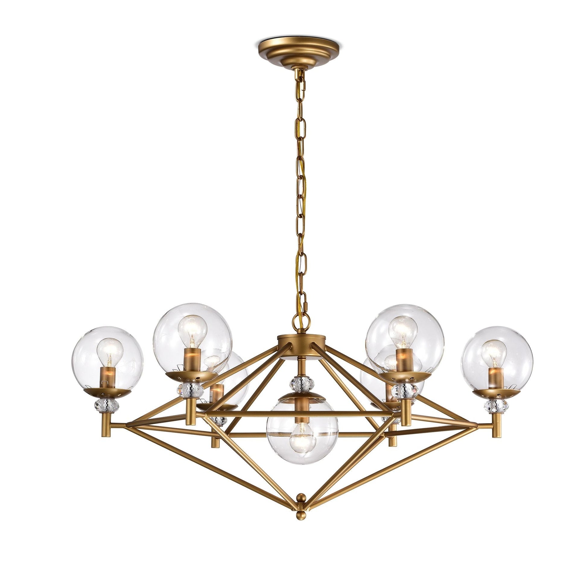 Paulita Matte Gold 7 Light Bulb With Clear Glass Shade Pendant Light