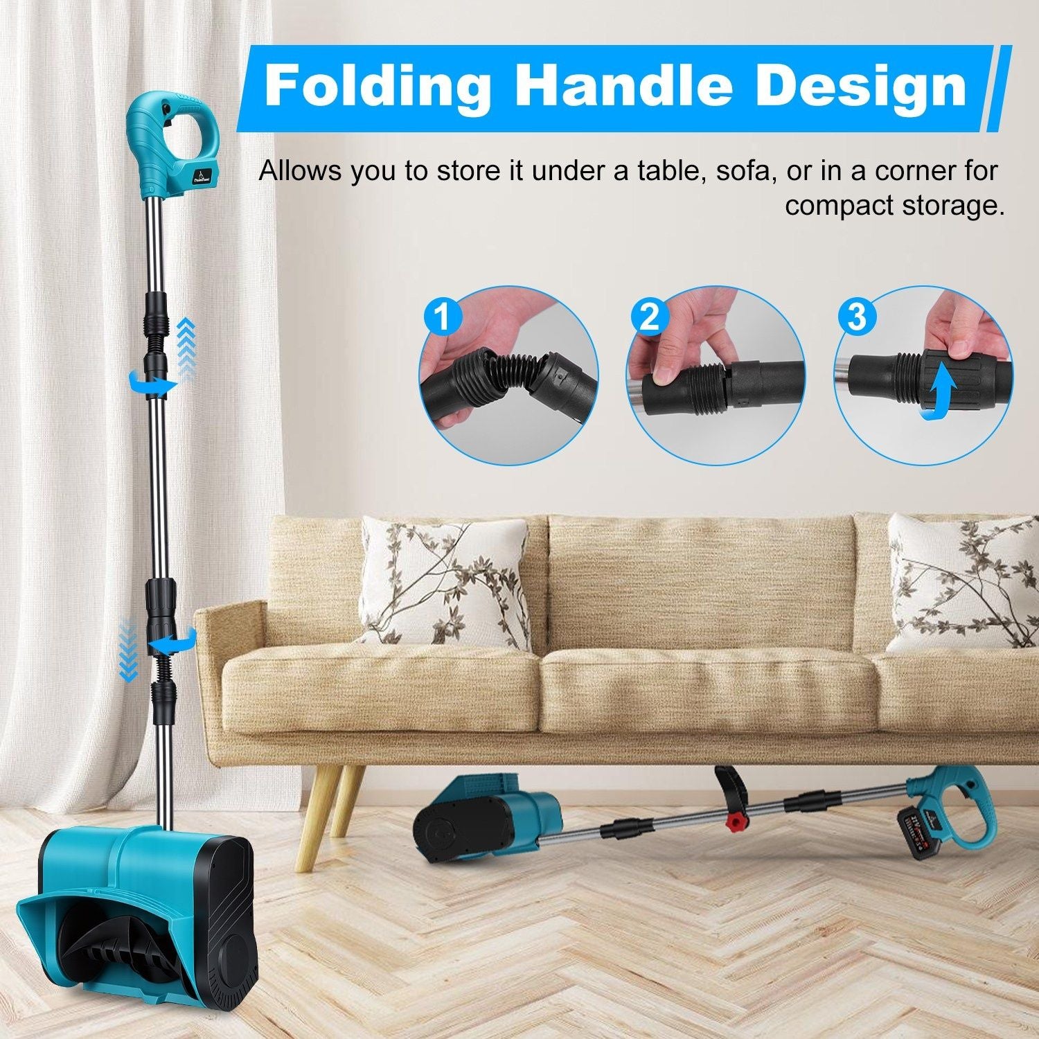 7.17lbs Lightweight Cordless Snow Shovel, 800W High Power Foldable Snow Thrower with Safety Goggles & Gloves for Winter Driveway Patio Cleaning