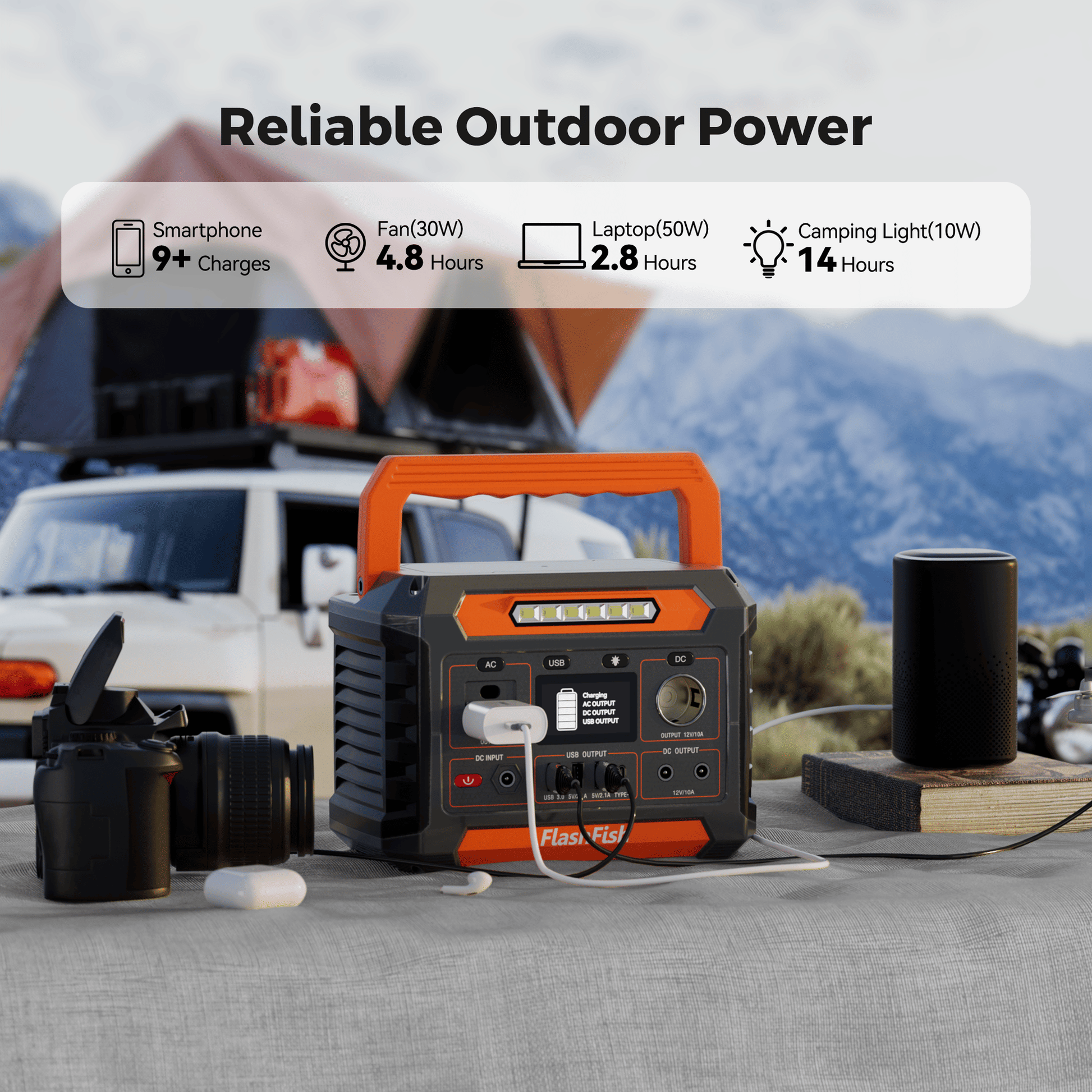 Flashfish P66A 200W Solar Generator, Portable Power Station Battery Pack with AC/USB/DC Output, 144.3Wh Capacity Comes with Multiple Adapters for Camping, Gift Home Emergency and Outdoor Travel