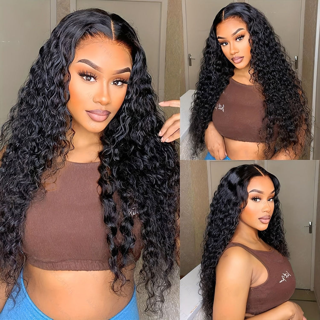 Density Brazilian Virgin Human Hair Deep Curly Lace Front Wigs Transparent HD 13x4 Lace Frontal Wigs Deep Wave 100% Real Human Hair Wigs Remy Pre Plucked Bleached Knots With Baby Hair Natural Color