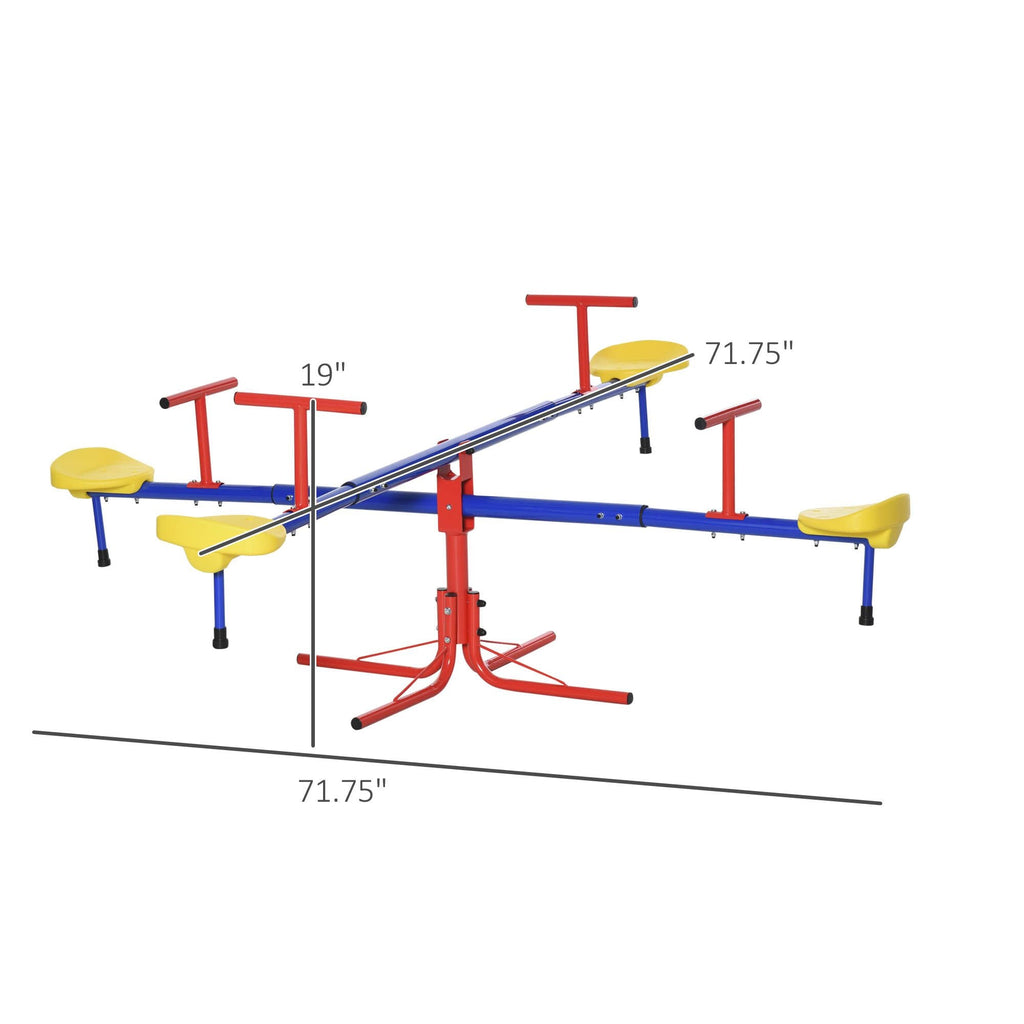 Outsunny Kids Seesaw Swivel Teeter Totter with 360° Spinning, 4 Seater Seesaw Outdoor Playground Equipment for Backyard, Boys and Girls Aged 3-8 Years Old