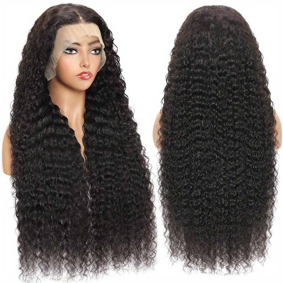 Density Brazilian Virgin Human Hair Deep Curly Lace Front Wigs Transparent HD 13x4 Lace Frontal Wigs Deep Wave 100% Real Human Hair Wigs Remy Pre Plucked Bleached Knots With Baby Hair Natural Color