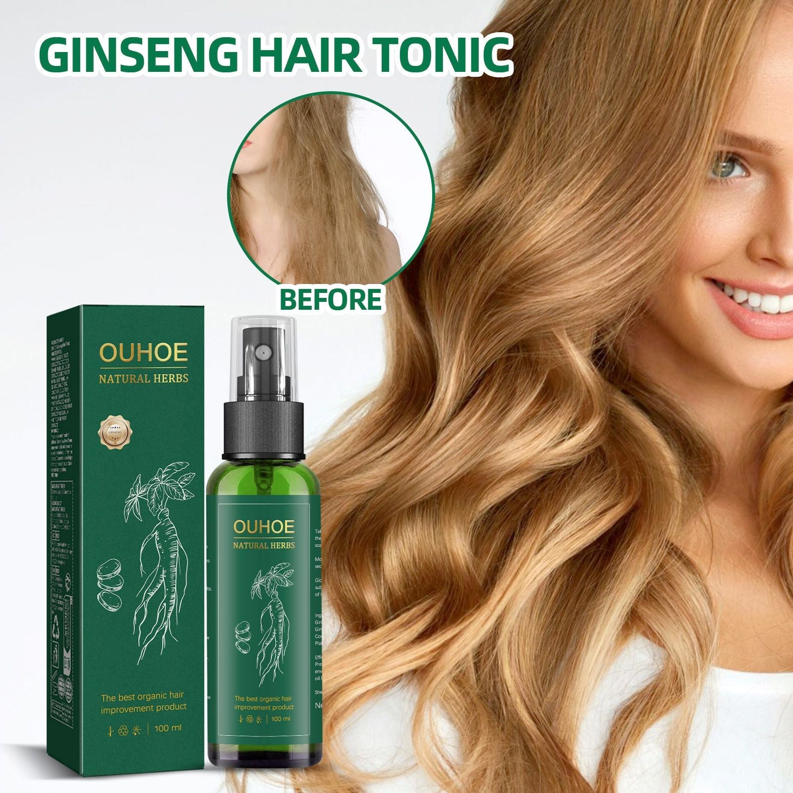 OUHOE Ginseng Liquid, Ginseng Essence Moisturizes Hair, Hair s Loss And Care Spray