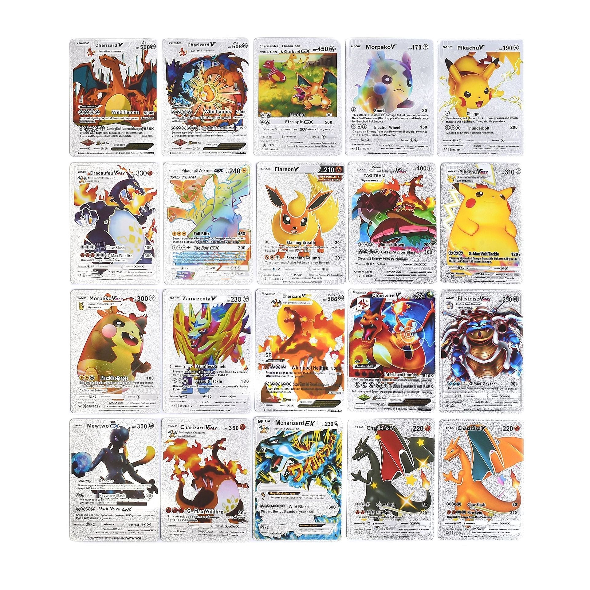 55 PCS Gold Cards Packs Vmax DX GX Rare Pokemon Cards TCG Booster Box Gold Foil