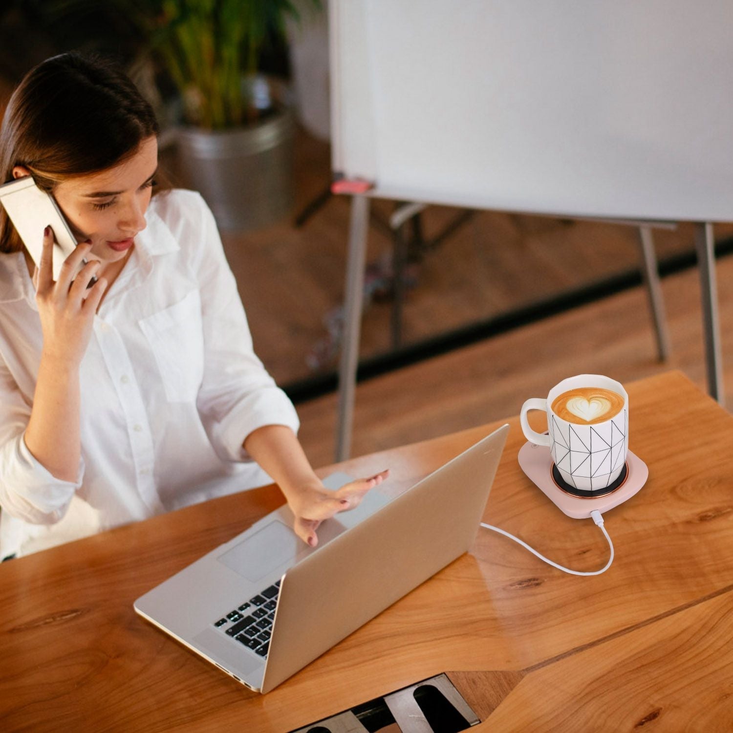 Smart Electric Coffee Mug Warmer with Auto Shut Off - USB Connection, 3 Temperature Settings for Coffee, Tea, & Milk