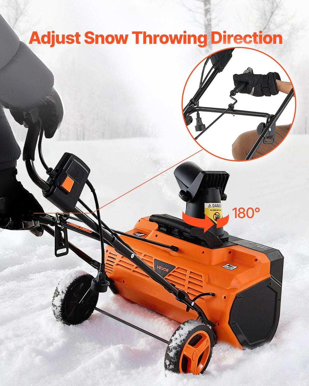 Electric Snow Blower, 23 inch 15A Corded Snow Thrower with Dual LED Headlights & 180° Rotating Chute, 25FT Throwing Distance, 12" Depth Clearing, Walk-Behind Snowblower for Driveway Sidewalk