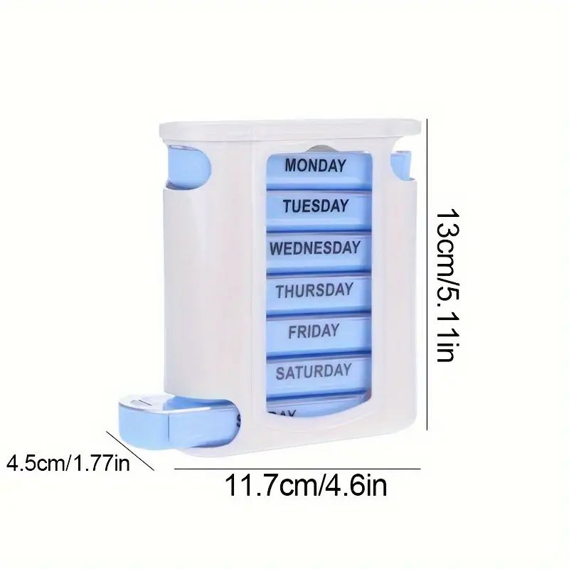 Weekly Pill Organizer with 28 Compartments - Detachable, Sealed Medicine Storage Box for Pills & Candy - White/Blue