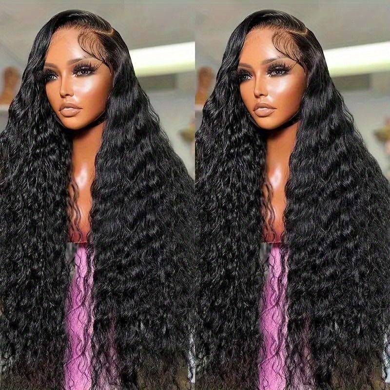 Density Brazilian Virgin Human Hair Deep Curly Lace Front Wigs Transparent HD 13x4 Lace Frontal Wigs Deep Wave 100% Real Human Hair Wigs Remy Pre Plucked Bleached Knots With Baby Hair Natural Color