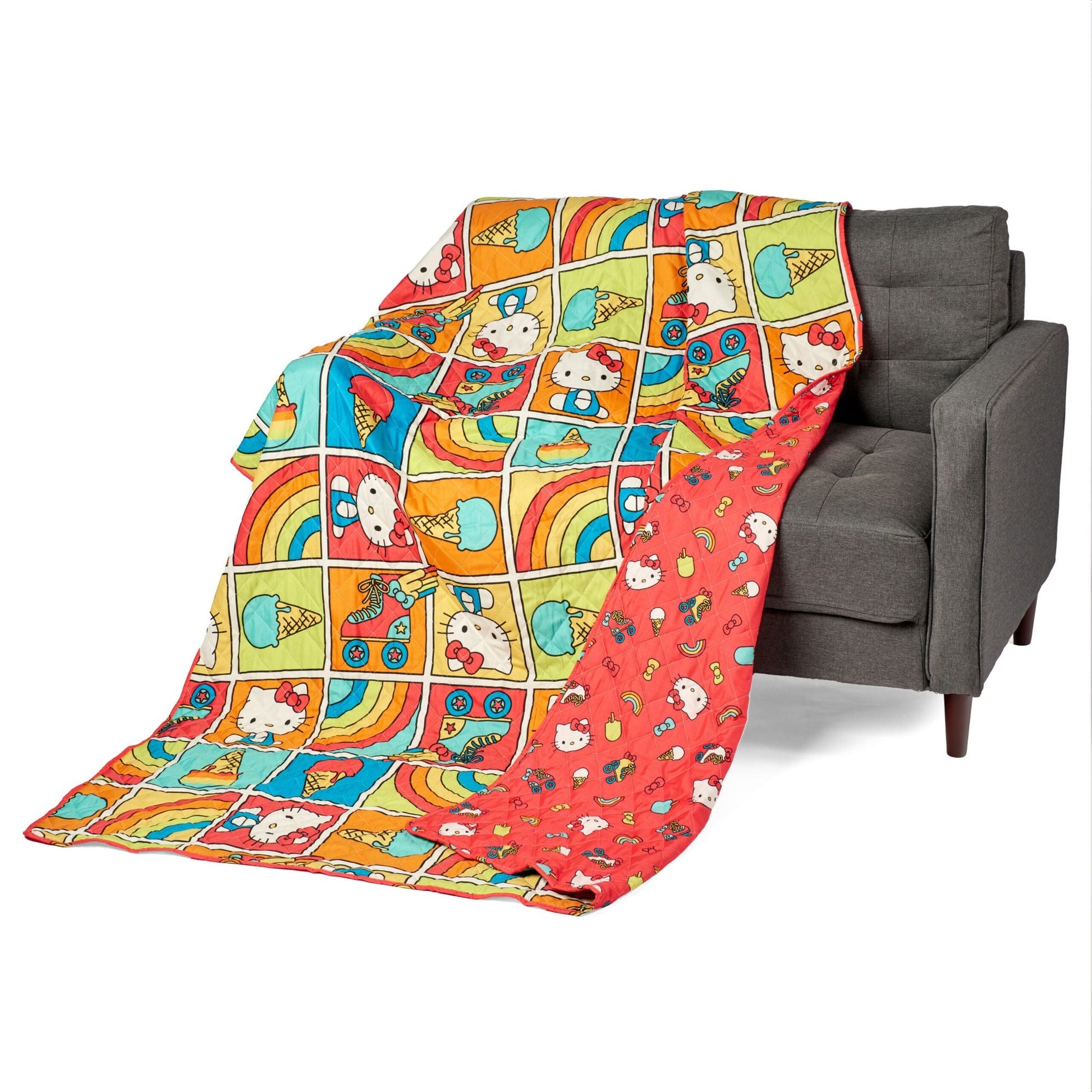Hello-Kitty Rainbow Red Twin Quilted Blanket 60 x 90 inches