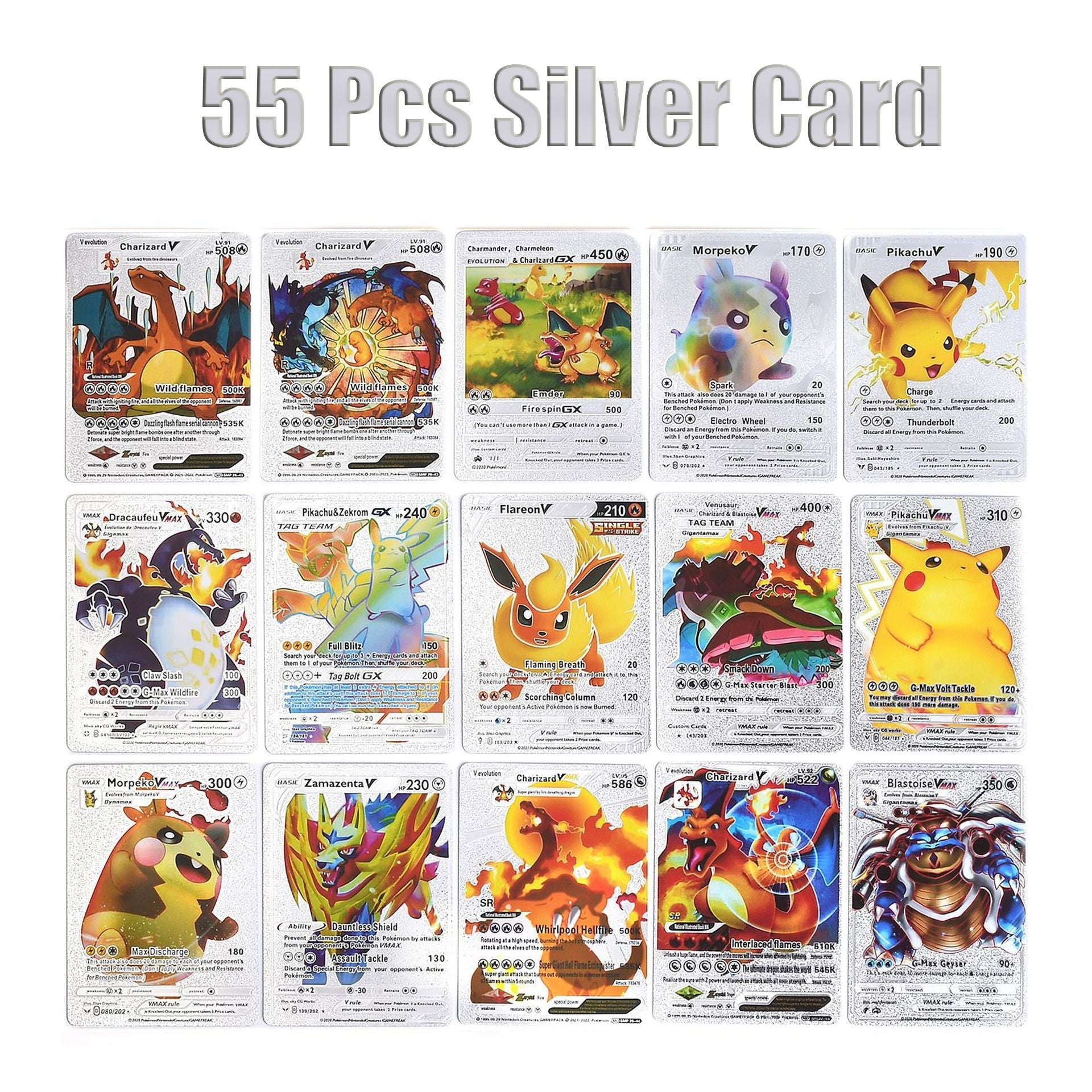 55 PCS Gold Cards Packs Vmax DX GX Rare Pokemon Cards TCG Booster Box Gold Foil