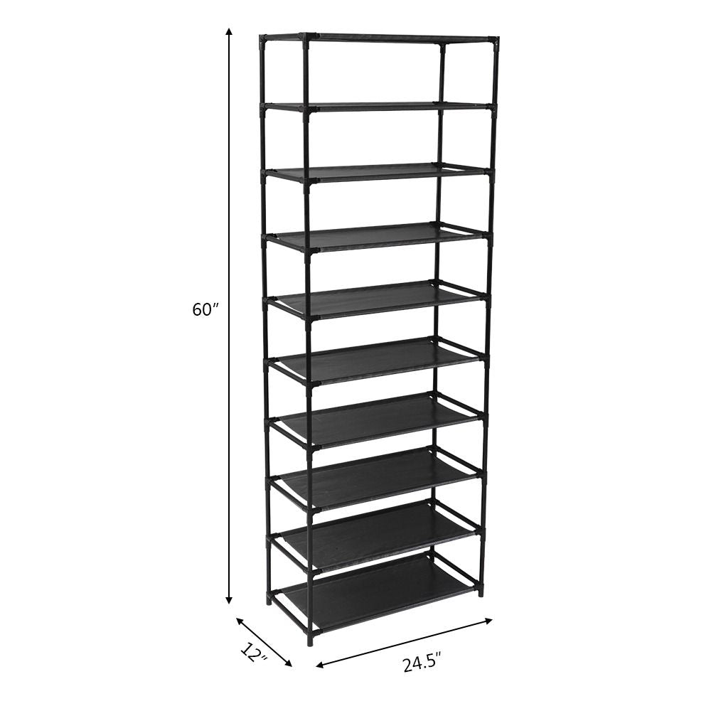 10 Tier Shoe Rack for 30 Pairs Freestanding Modular Organizer with Black Gray Tubes and Fabric Shelves Space Saving Shoe Storage for Entryway Closet Dorm Room Random New or Old Style