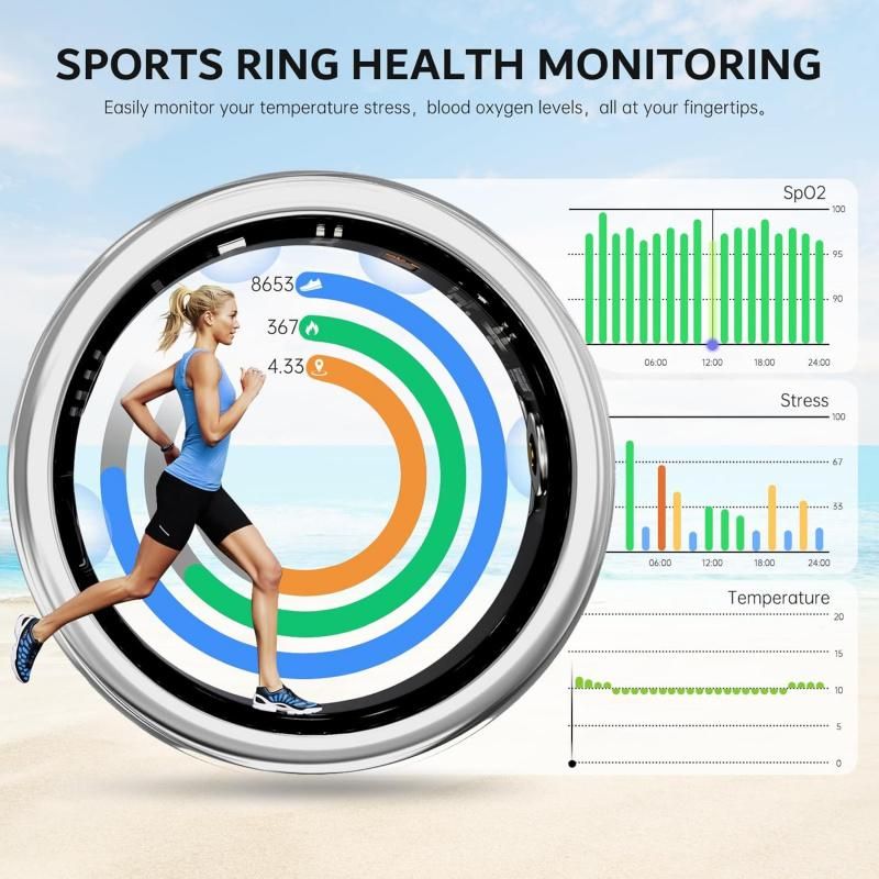 2025 New Smart Ring Elegant Smart Jewelry for Women, Luxury Diamond Fitness Ring with Visible Circuitry Design, All-Day Health Monitoring, IP68 Waterproof, iOS Android Compatible