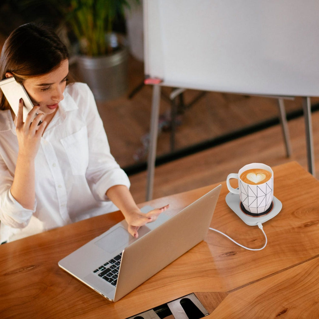 Smart Electric Coffee Mug Warmer with Auto Shut Off - USB Connection, 3 Temperature Settings for Coffee, Tea, & Milk