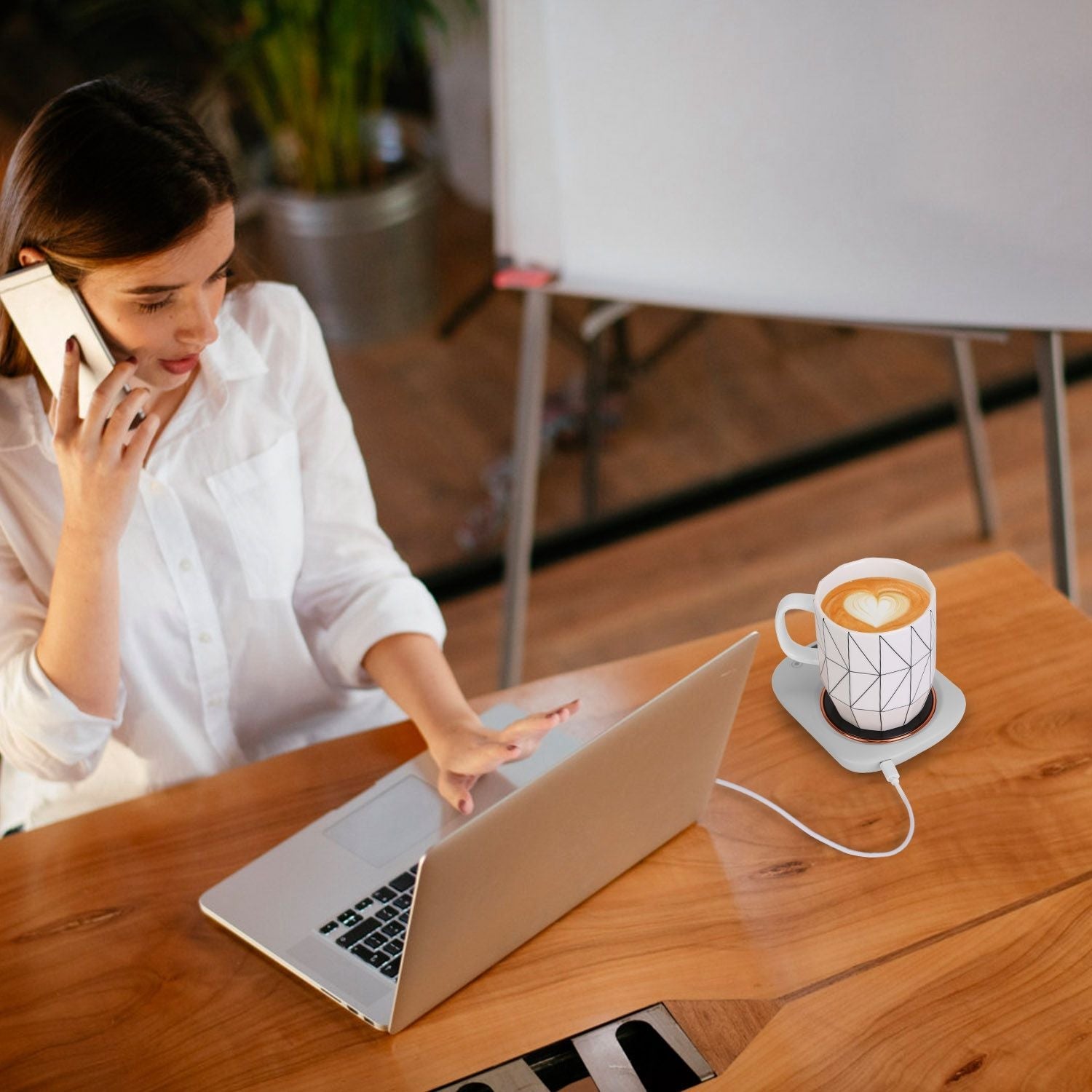 Smart Electric Coffee Mug Warmer with Auto Shut Off - USB Connection, 3 Temperature Settings for Coffee, Tea, & Milk