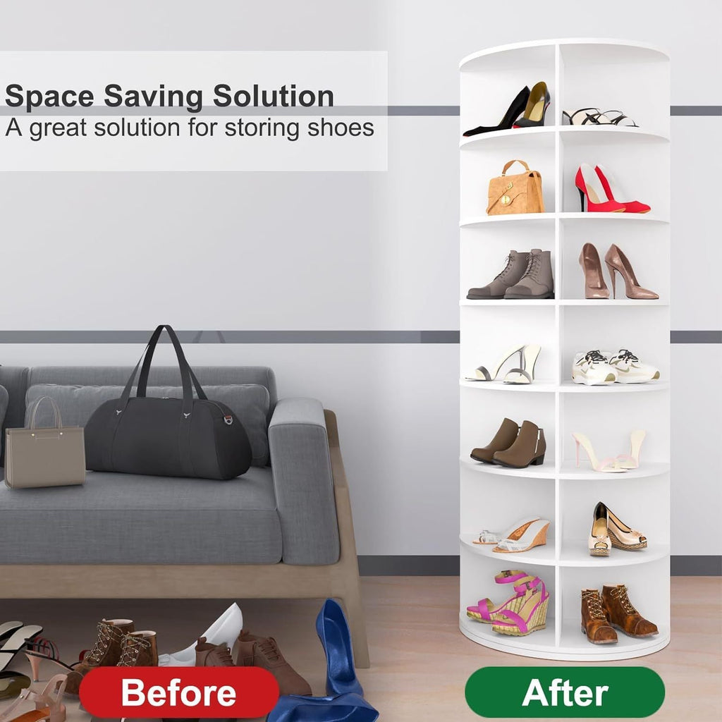 7 Tier Rotating Shoe Rack Tower, Spinning Shoe Display, 360 Shoe Rack Storage Round Carousel, Vertical Handbag Rotate Shoes Closet Organization, Christmas Gift (WHITE)
