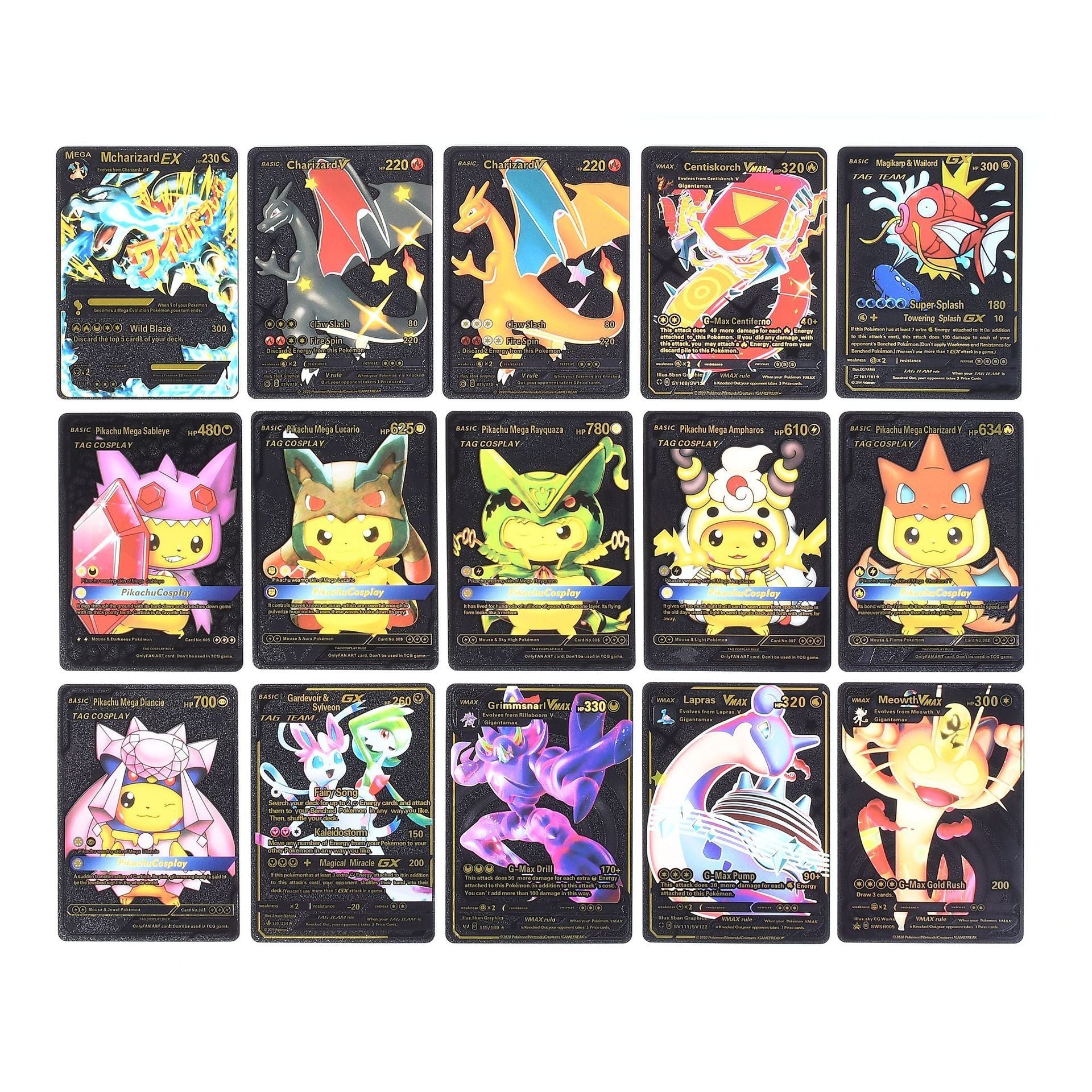 55 PCS Gold Cards Packs Vmax DX GX Rare Pokemon Cards TCG Booster Box Gold Foil