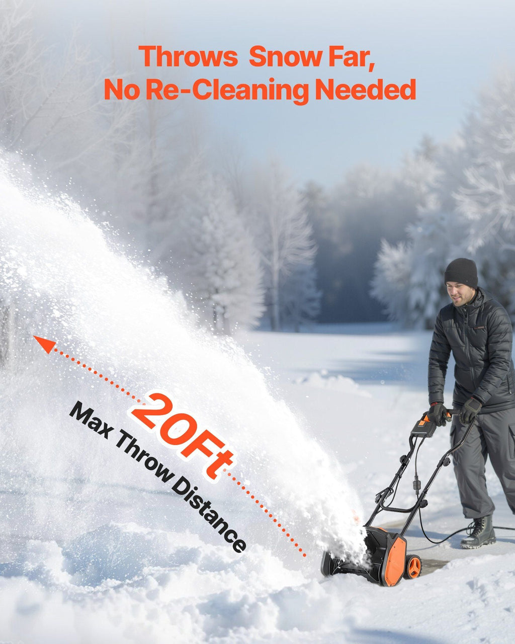 Electric Snow Shovel, 12A 17 inch Corded Snow Shovel, 60° Adjustable Chute, 20 ft Throwing Distance, Snowthrower with Dual Safety Switch, Winter Ice Removal Tool for Driveway Sidewalk Patio