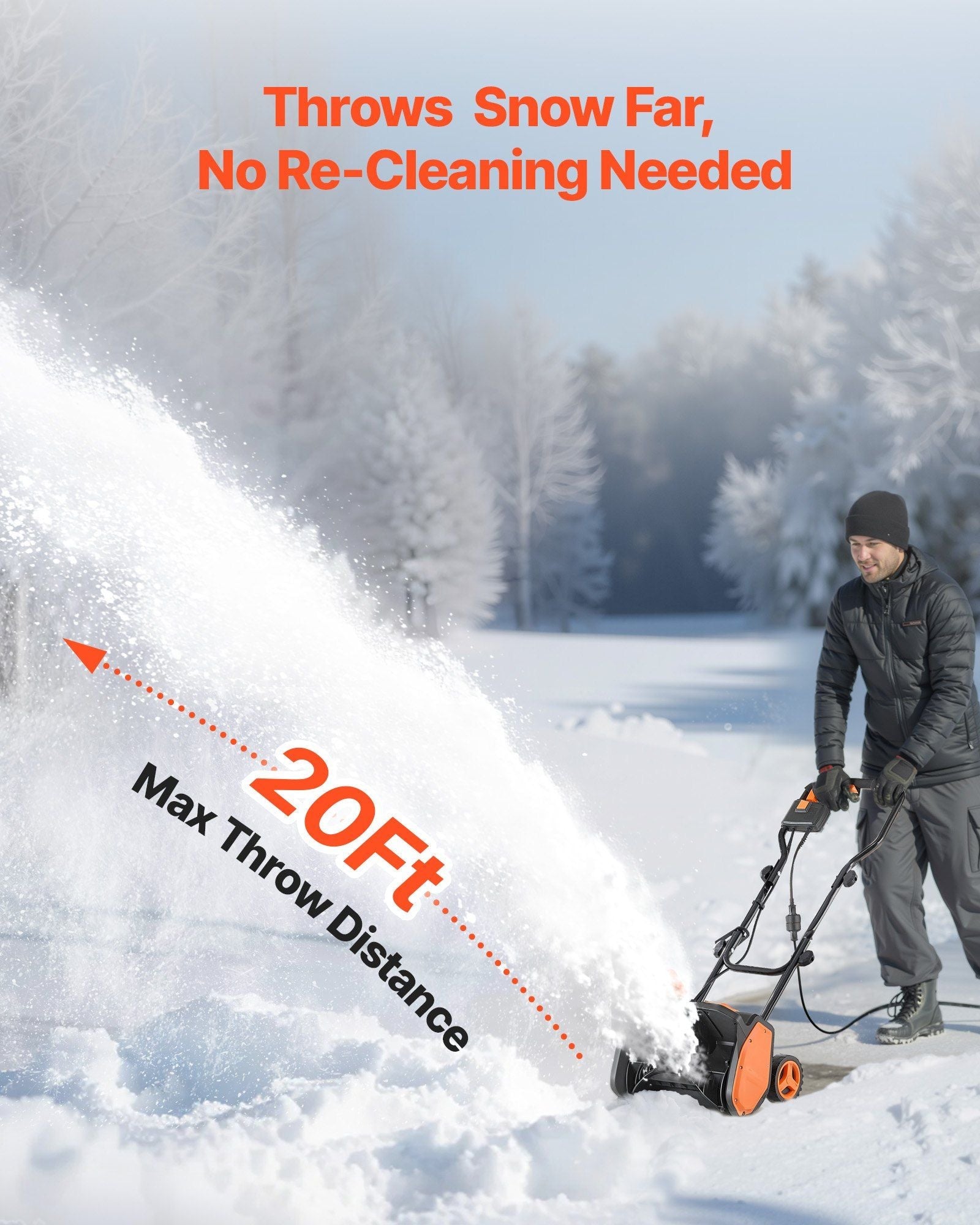 Electric Snow Shovel, 12A 17 inch Corded Snow Shovel, 60° Adjustable Chute, 20 ft Throwing Distance, Snowthrower with Dual Safety Switch, Winter Ice Removal Tool for Driveway Sidewalk Patio