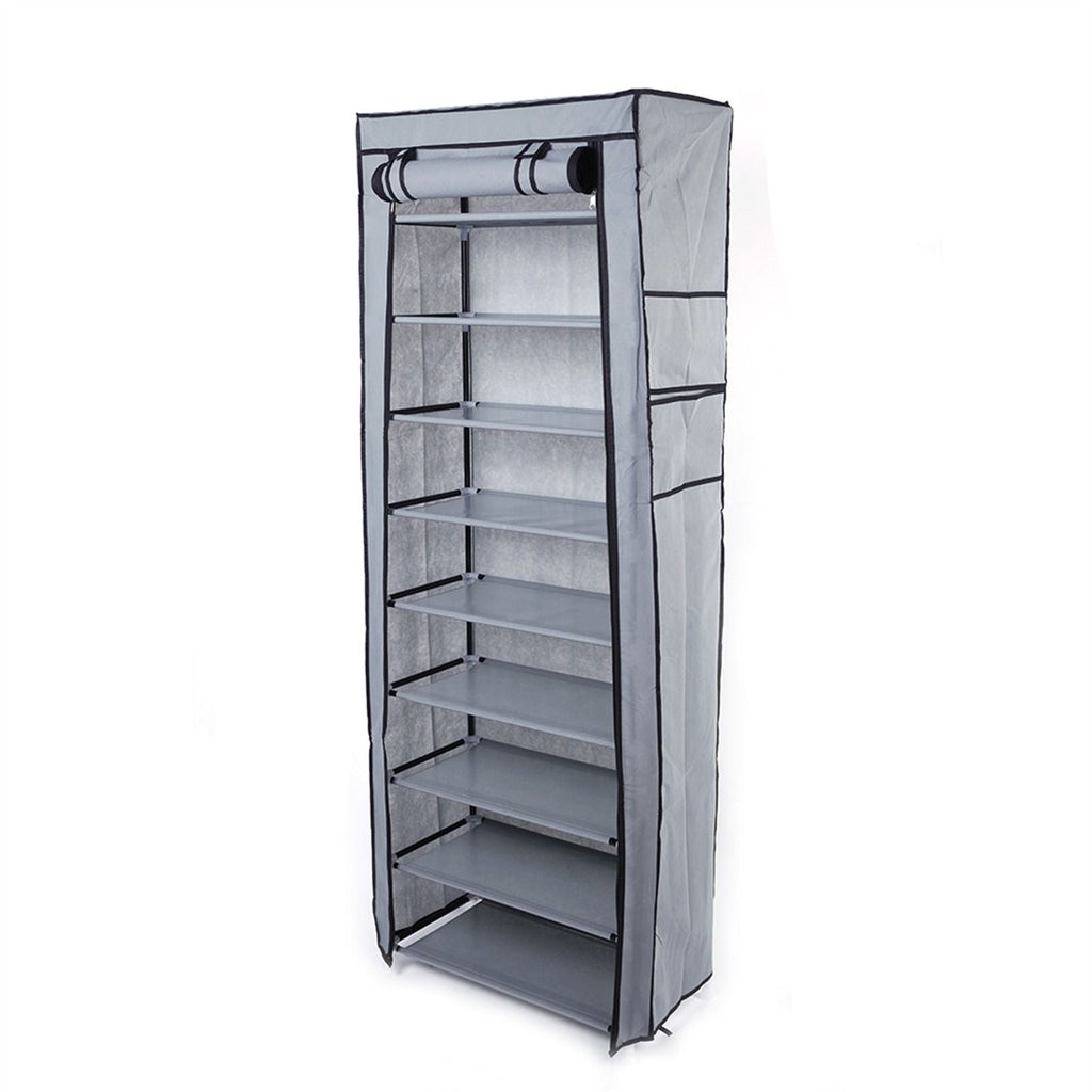 10 Tier Shoe Rack for 30 Pairs Freestanding Modular Organizer with Black Gray Tubes and Fabric Shelves Space Saving Shoe Storage for Entryway Closet Dorm Room Random New or Old Style