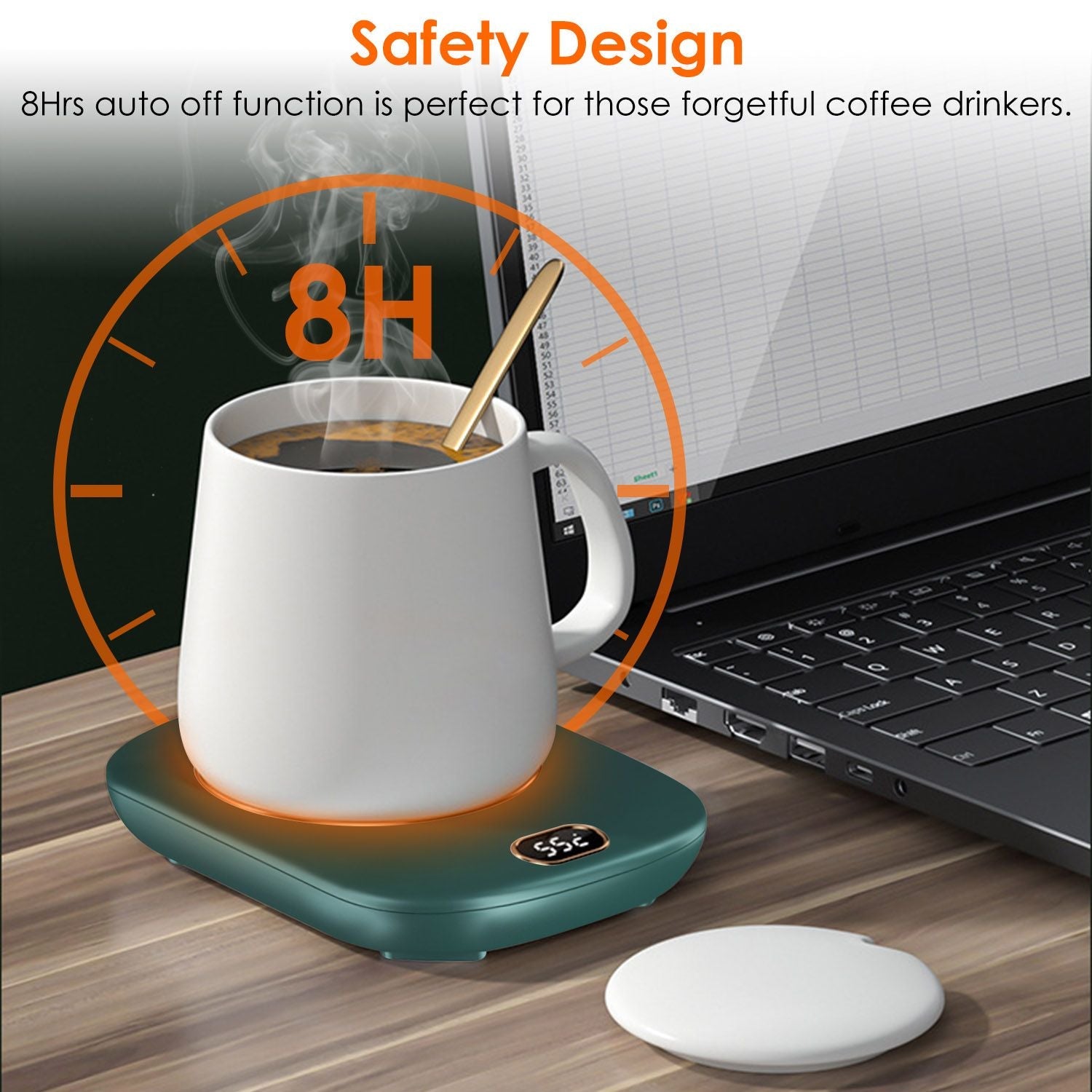 Smart Electric Coffee Mug Warmer with Auto Shut Off - USB Connection, 3 Temperature Settings for Coffee, Tea, & Milk