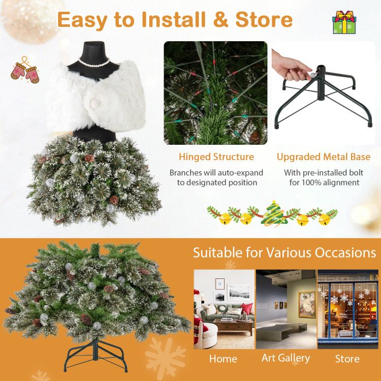 5 FT Pre-lit Mannequin Artificial Christmas Tree Hinged Dress Form Xmas Tree with 465 Branch Tips