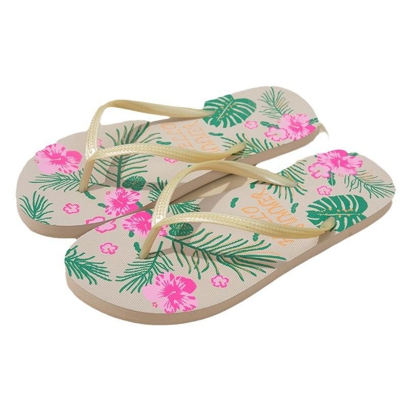 Lovely Flip Flop Tropical Leaves Hibiscus Leisure Beach Slippers for Women Plant Durable Flat Shoes Design Custom Fashion 2025