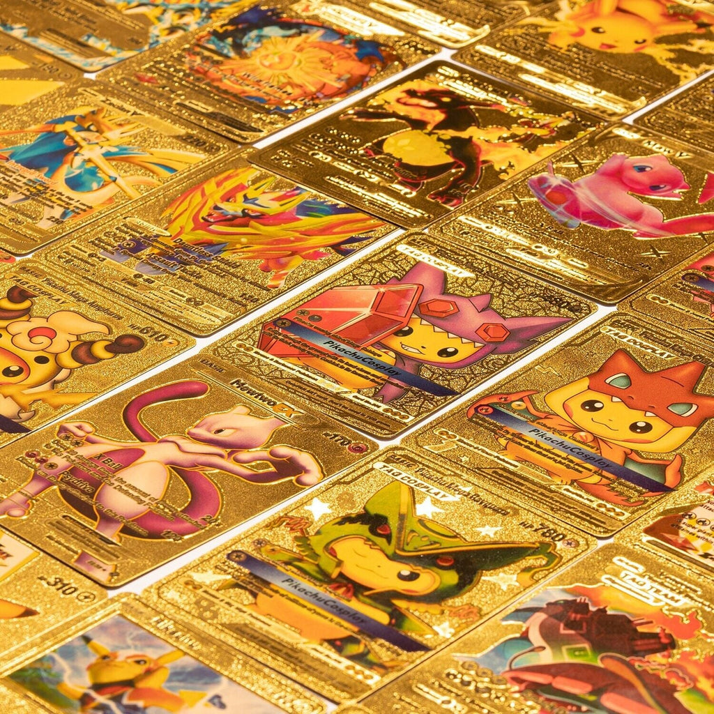 55 PCS Gold Cards Packs Vmax DX GX Rare Pokemon Cards TCG Booster Box Gold Foil