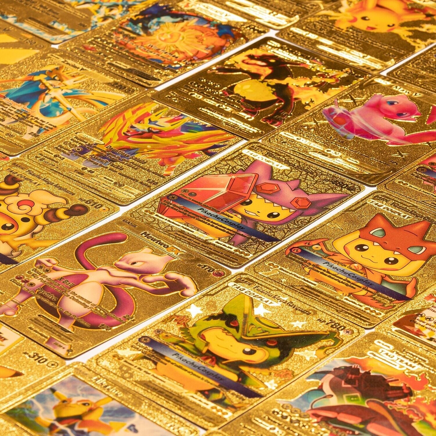 55 PCS Gold Cards Packs Vmax DX GX Rare Pokemon Cards TCG Booster Box Gold Foil