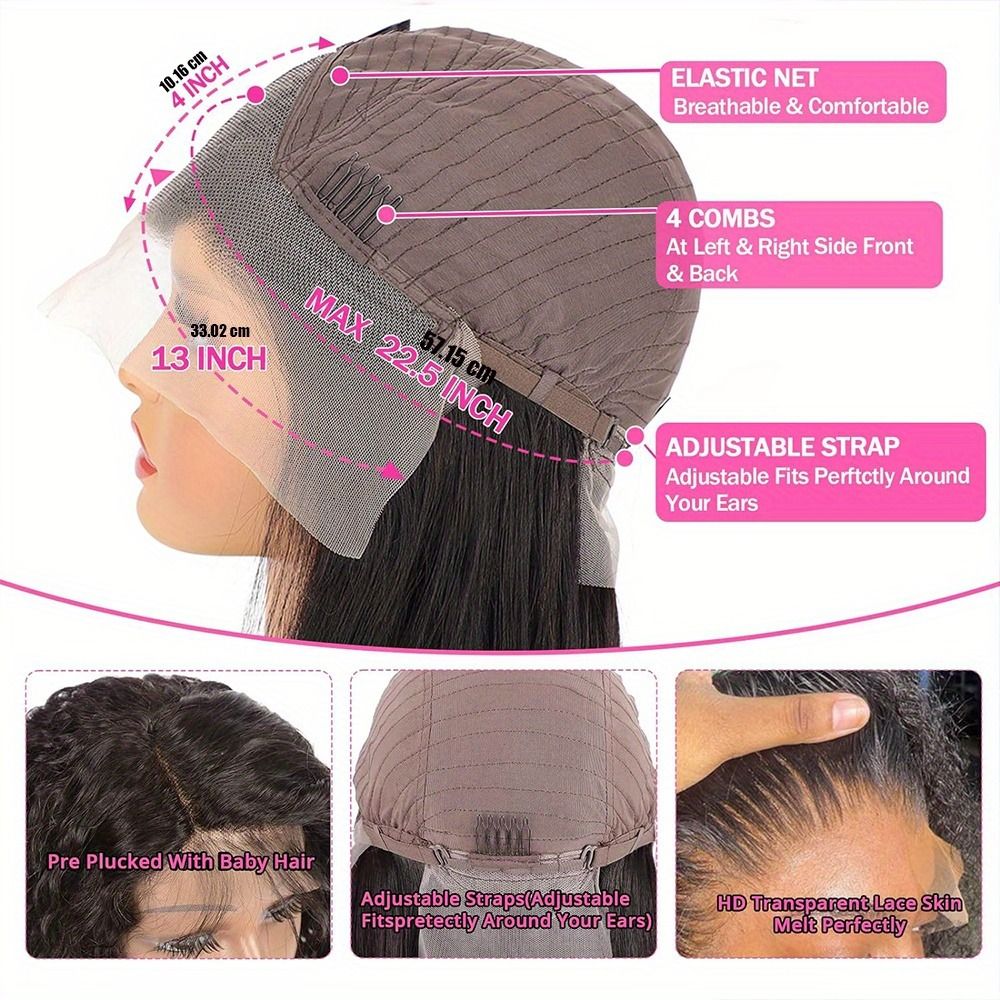 Density Brazilian Virgin Human Hair Deep Curly Lace Front Wigs Transparent HD 13x4 Lace Frontal Wigs Deep Wave 100% Real Human Hair Wigs Remy Pre Plucked Bleached Knots With Baby Hair Natural Color
